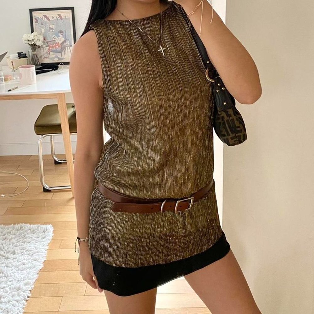 Y2K Sparkly Gold Ribbed Sleeveless Top